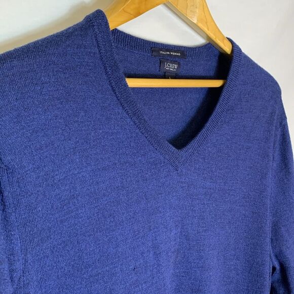 J. Crew Bright Navy Blue 100% Merino Wool V-Neck Long Sleeve Sweater Size L - Picture 4 of 11